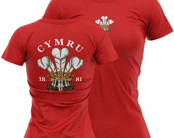 Camiseta con estampado delantero y trasero de plumas de Gales para mujer, camiseta galesa