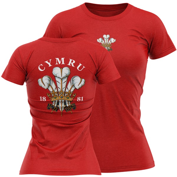 Wales Feather Front and Back print T shirt For Women, Welsh Rugby T Shirt