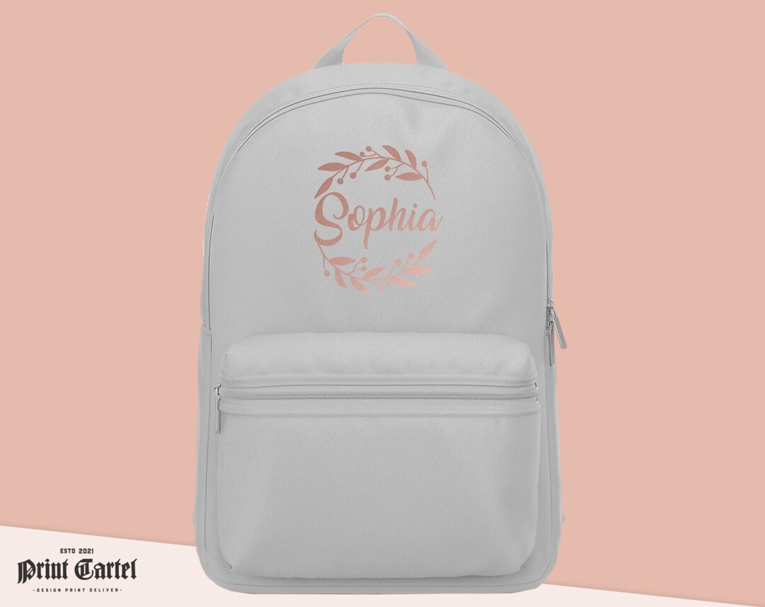 Personalised Rose Gold Wreath Backpack, Kids Personalised Backpack ...
