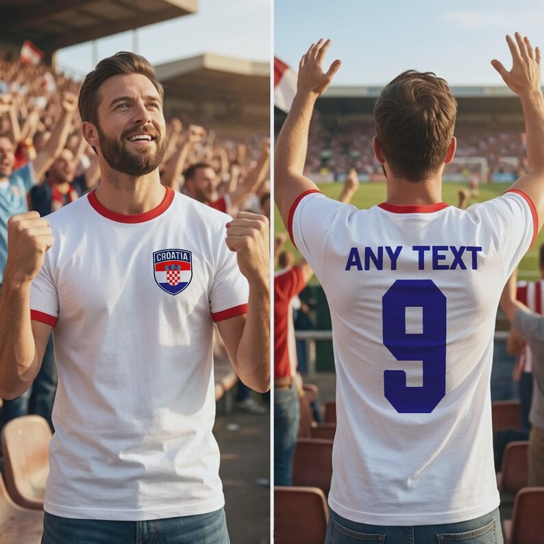 Croatia Personalised Football T shirt For Men, Custom Croatian Badge Mens Tee, Tee For Sports Event, Hrvatska Football Gift image 3