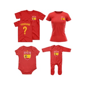Spanje Naam En Nummer Supporters Outfit, Spaanse Voetbal Top, Supporters Tee, Gepersonaliseerde Spanje, Aangepaste T-shirt Babywear Him Hers