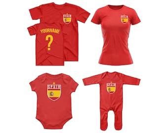 Spain Name And Number Supporters Outfit, Spainish Football Top, Supporters Tee, Personalised Spain , Customised T Shirt Babywear Him Hers