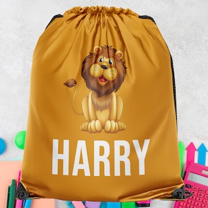 Sac à cordon Lion, sac à cordon personnalisé, retour à l’école, sac de gym personnalisé, sac de pépinière, sac de nom personnalisé, sac à cordon pour animaux