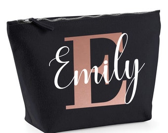 Roségouden gepersonaliseerde make-uptassen, INITIAL + NAAM gepersonaliseerde cadeaus voor haar, gepersonaliseerde tas, vriendin cadeaus, cadeaus voor meisjes