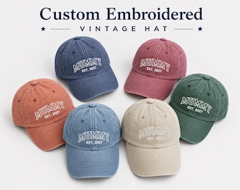 Personalised Embroidered MUMMY Cap, Baby Announcement Hat EST 2027, Custom Pregnancy Reveal Couples Hats, New Father Cap Gift Mum