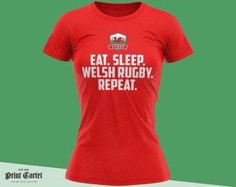 Eat Sleep Wales T Shirt, Cymru Am Byth, Womens Wales Top, Rugby Shirt, Wales Tshirt, Wales Gifts Welsh Girls Gift