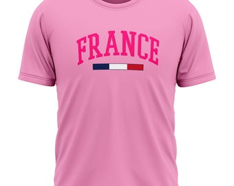 Pink France T Shirt for Girls, France Text Printed, French Tricolour Tee, Kids Football Supporter for Daughter and Niece, Match Day Gift Tee
