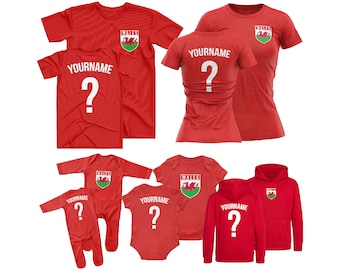 Wales Name And Number Supporters Outfit, Welsh Football Top, Supporters Jersey, Personalised Name, Customised T Shirt, Babywear Him or Hers