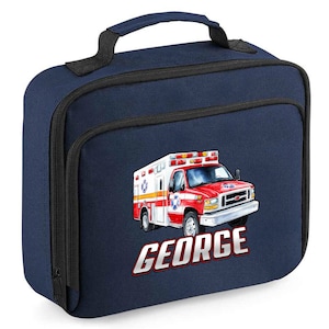 Boys Personalised Ambulance Lunch Bag, Custom Lunch Box with Name, Back to School Gifts for Nursery, Kids, Youth, Child, Toddler, and Infant