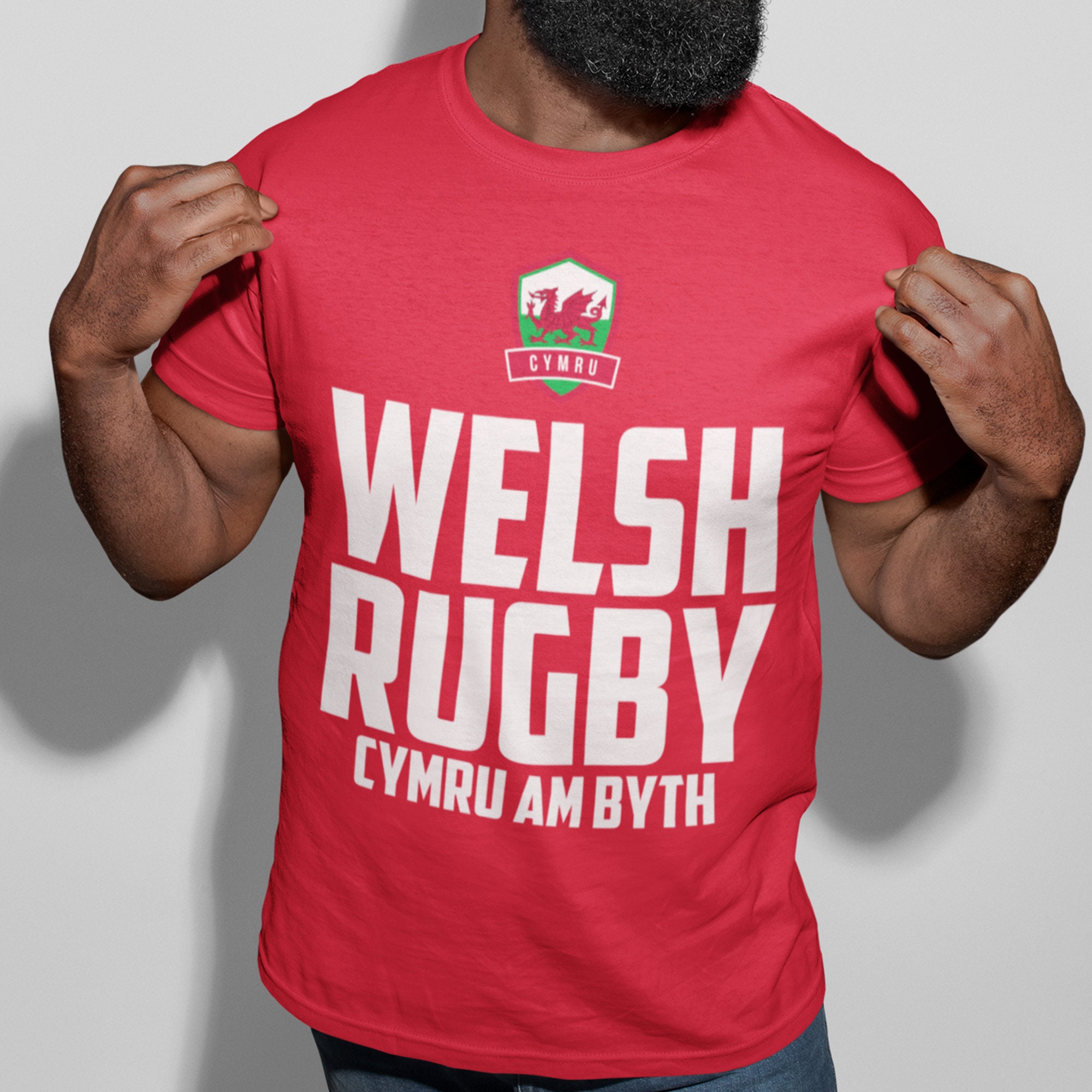 NEU Herren Wales Cymru AM Byth Offiziell WRU Lang/Kurzarm Kragen Rugby Hemd 