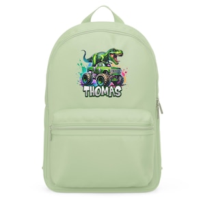 Boys Custom Dinosaur Mini Backpack, Personalised Bags with Name, 3D Dinosaur Backpack Dino Bag, Toddler Gift, T Rex Monster Truck Design Bag