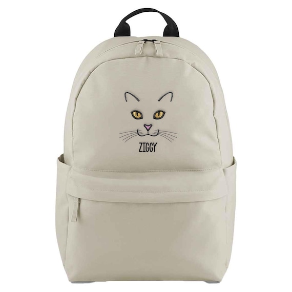 Zaino con faccia di gatto ricamata, borsa personalizzata con gatto