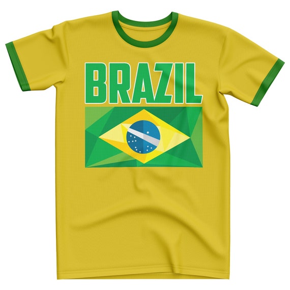 Brazil T Shirt, Brazil Tshirt, Ringer Gold Green Brazil Supporters Shirt,  Mens T-shirt Fan Gifts 