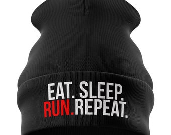 Eat Sleep RUN Repeat Lustige Beanie Mütze, BEANIE, LAUFGESCHENKE, Marathon Geburtstagsgeschenke für Männer Frauen Winter Kalt