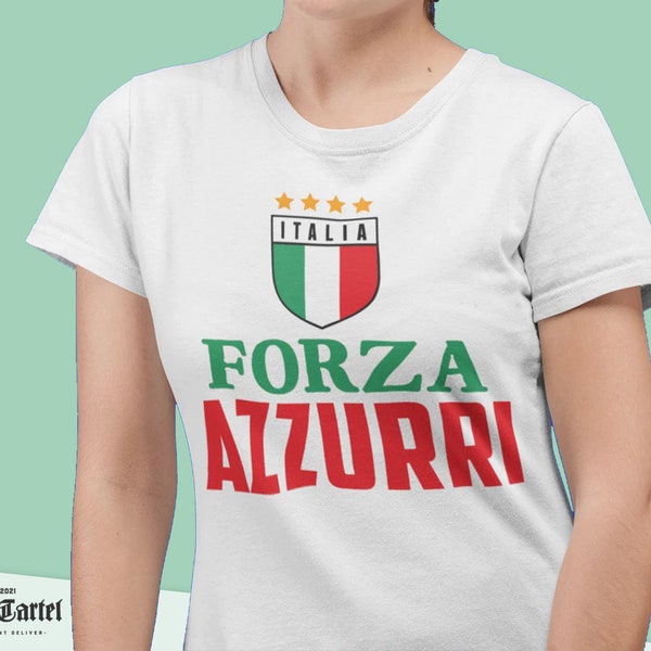 Forza Azzurri Italy Shirt for Women, Italy Football Shirt, Italia Tshirt, Womens Top Flag White Cotton Jersey