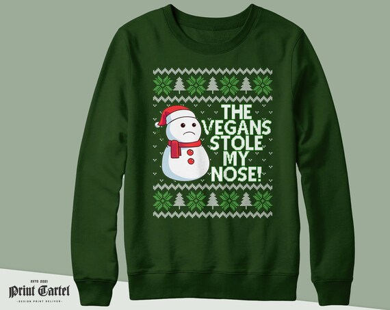 Vegan Snowman Christmas Jumper, The Vegans Stole My Nose Christmas Sweater, Xmas Jumper, Gifts for Vegetarian