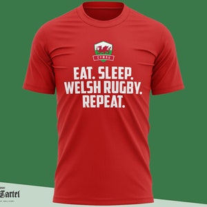 Eat Sleep ウェールズ T シャツ、メンズ ウェールズ トップ、ラグビー シャツ、ウェールズ T シャツ、ウェールズ ギフト ウェールズ 男性 ギフト