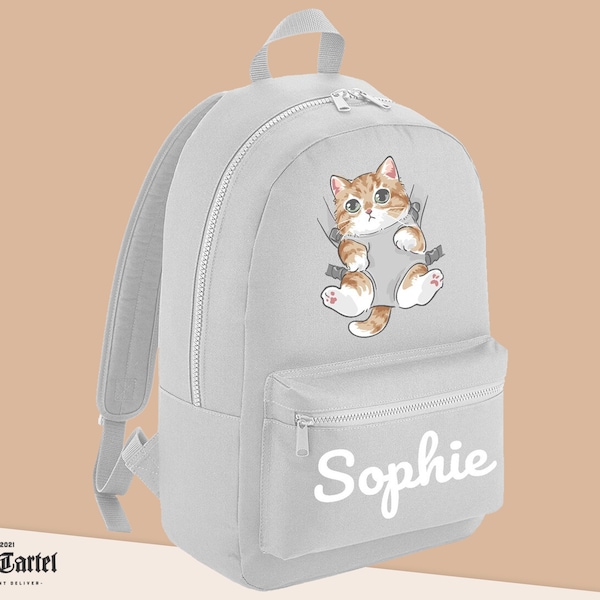 Kids Backpack, Cat Pocket Backpack, Personalised School Bag, Personalised Backpack, Toddler Backpack, Mini Backpack School, Girls backpack