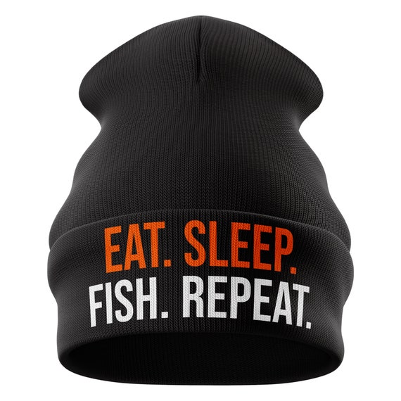 Eat Sleep Fish Repeat Funny Beanie Hat, Fishing Hat, Gift for
