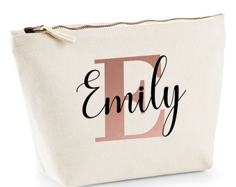Rose Gold Personalised Make Up Bags, INITIAL + NAME Personalised Makeup Bag, Gifts for Her, Girlfriend Gifts, Gifts for Girls