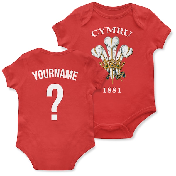 Wales Feathers Name and Number Babygrow For Baby, Personalised Gifts For Rugby