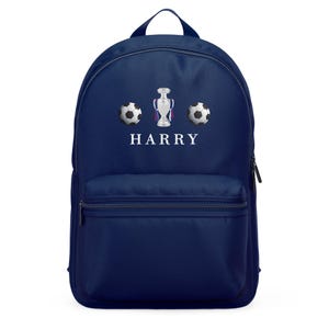 Custom Football Backpack for Kids, Custom Name, Trophy and Soccer Ball Design, School Bag for Boys, Nursery, Toddler, Back to School Gift