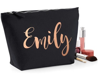 Gepersonaliseerde make-uptassen roségoud, ELKE TEKST, gepersonaliseerde cadeaus voor haar, etui, vriendin cadeaus, cadeaus voor meisjes