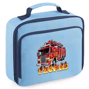 Personalised Fire Engine Boys Lunch Bag, Fire Flames Design, Custom Fire Truck with Name Lunch Box, Back to School Gift Idea for Nursery Kid