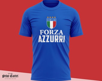 Forza Azzurri Italia T Shirt, Italy Shirt for Men, Italia Tshirt, Mens Top Flag Blue Cotton Jersey