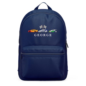 Boys Sports Car Personalised Mini Backpack, Colourful Racing Car Design with Custom Name, Back To School Gift For Boys, Kids Child and Youth
