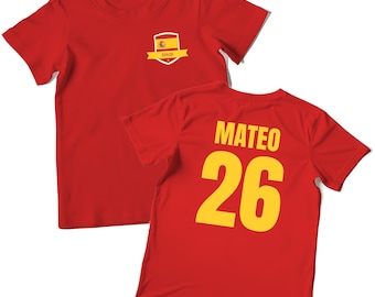Custom Spain Football T shirt For Kids, Espana Shirt for Him or Her, Espana Top, Spain Flag 2026 Red Cotton Tee