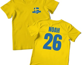 Custom Sweden Football T shirt For Kids, Sverige Shirt for Him or Her, Sweden Top, Sverige Flag 2026 Yellow Cotton Tee