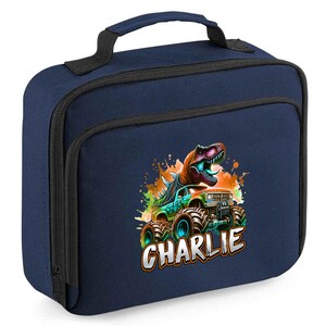 Custom Dinosaur Lunch Bag, Dino Monster Truck Design, Personalised Lunch Box with Name Picnic Bags for Nursery, Preschool Lunch Box for Kids