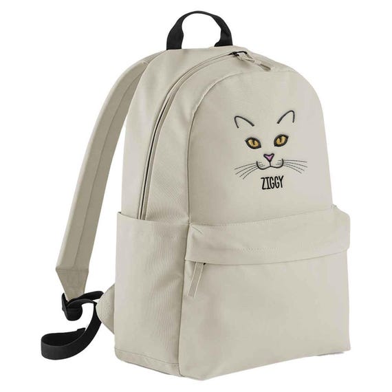 Zaino con faccia di gatto ricamata, borsa personalizzata con gatto
