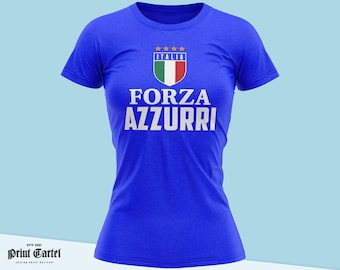 Forza Azzurri Italy Football Shirt, Italy Shirt for Women, Italia Tshirt, Womens Top Flag Blue Cotton Jersey