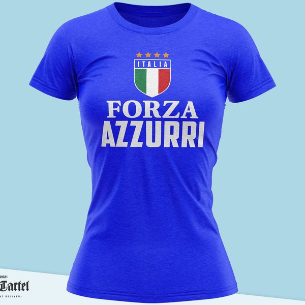 Forza Azzurri Italië VoetbalShirt, Italië Shirt voor Vrouwen, Italia Tshirt, Womens Top Flag Blauw Katoen Jersey