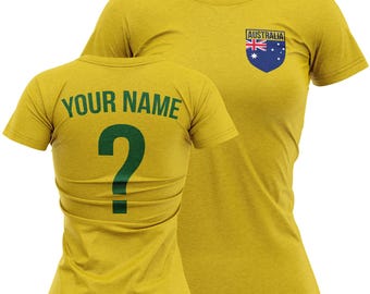 Personalised Australia Football T shirt For Women, Custom Australian Badge Ladies Tee, Tee For Sports Event, Australia Soccer Gift 2026