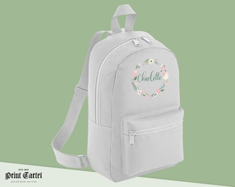 Personalisierte Schultasche mit Namen, Blumenmuster, Kinderrucksack, Kinderrucksack, Kindergartentasche, Minirucksack, Kindergartentasche