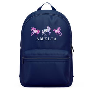 Kids Personalized Backpack Featuring Beautiful Unicorns, Custom Bag for Nursery, Preschool, Travel, Cute and Colorful Toddler Gift Backpack