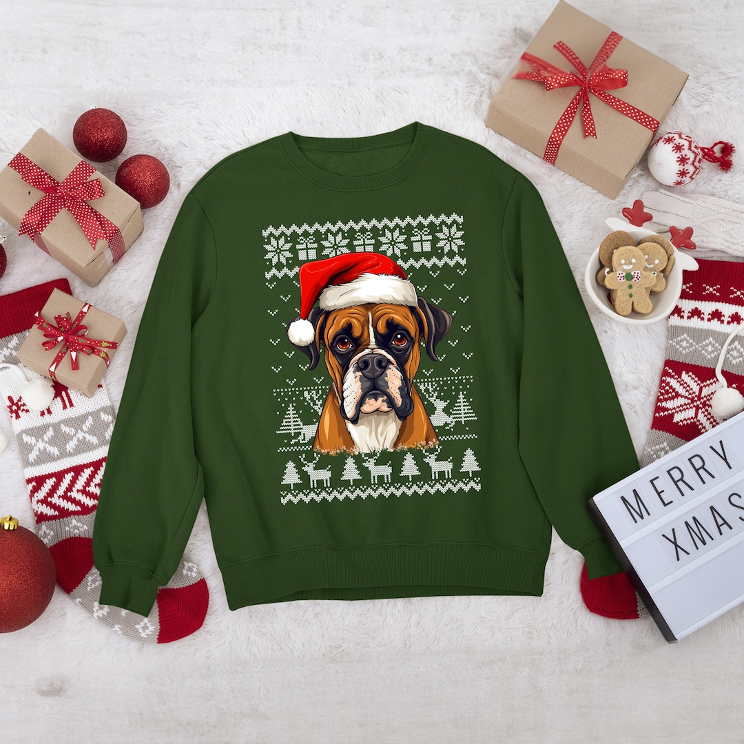 Christmas Boxer Dog Sweatshirt for Kids Christmas Boxer Dog Etsy UK