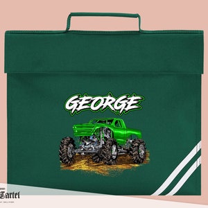 Sac de livre Monster Truck personnalisé, sac d’école personnalisé, cadeau parfait pour retourner à l’école, sac de livre à nom personnalisé, porte-livre