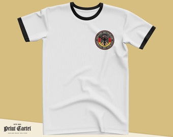 Germany Badge T Shirt, Germany Supporters Shirt Deutschland Tshirt Ringer White Black, Mens T-Shirt Fan Gifts Germany Tshirt German Tee