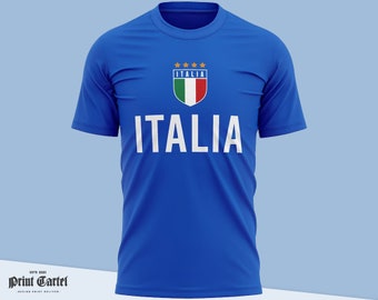 Italien Fußball Shirt, Italien Shirt für Männer, Italia Tshirt, Herren Top Flagge 2021 Blau Baumwoll Jersey