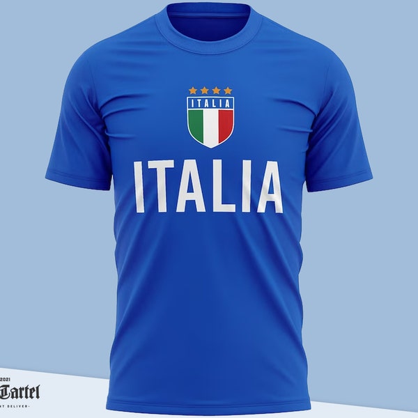 Italy Football Shirt, Italy Shirt for Men, Italia Tshirt, Mens Top Flag 2021 Blue Cotton Jersey