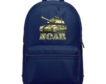 Personalised Boys Army Tank Mini Backpack, Military Theme Backpack for Kids, Customised Bags with Name, Back to School Bags for Young Ones