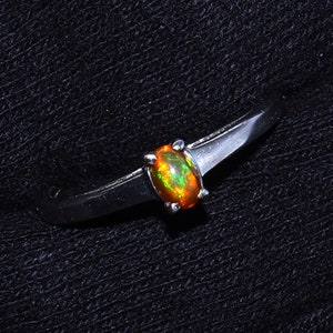 Minimalist Fire Opal Ring, Rainbow Opal Ring, Opal Engagement Ring, White Opal Ring, Ethiopian Gemstone Opal Ring, 925 Sterling Silver Ring