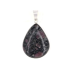 Almandine/Eudialyte Encased in 925 Silver, Handmade Pendant, Pear Cabochon Pendant, Healing Crystal, Anniversary Present