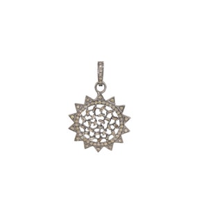 Charm pendent Flower design Rosecut pave diamond pendant 925 sterling silver handmade finish beautiful diamond pendant jewelry