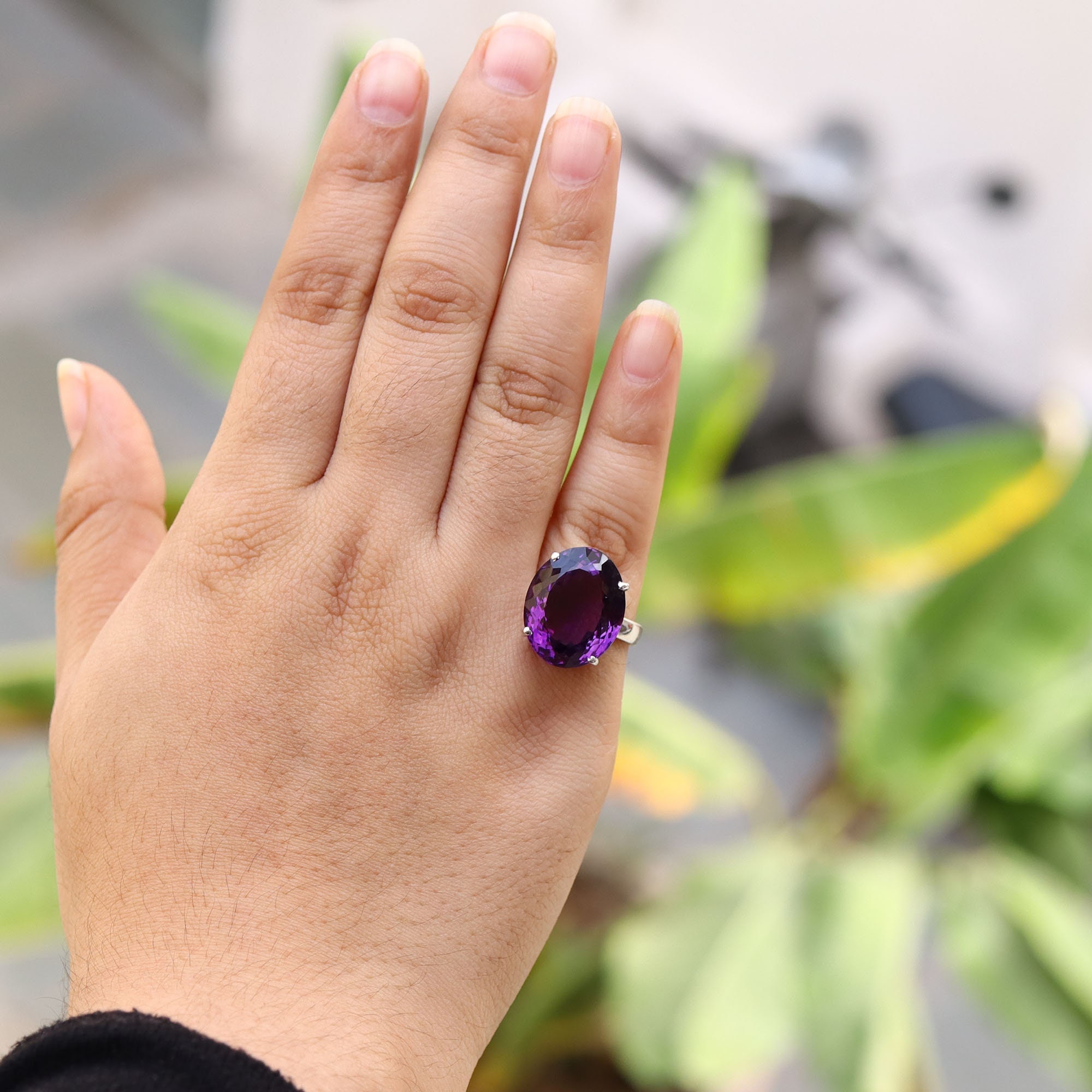 Vintage Large Amethyst Cocktail Ring big Amethyst Birthstone Ring