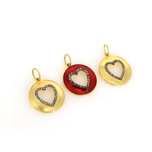 Gold plated colorful designer look heart pendant pave diamond pendant 925 sterling silver handmade finish diamond charms necklace pendant